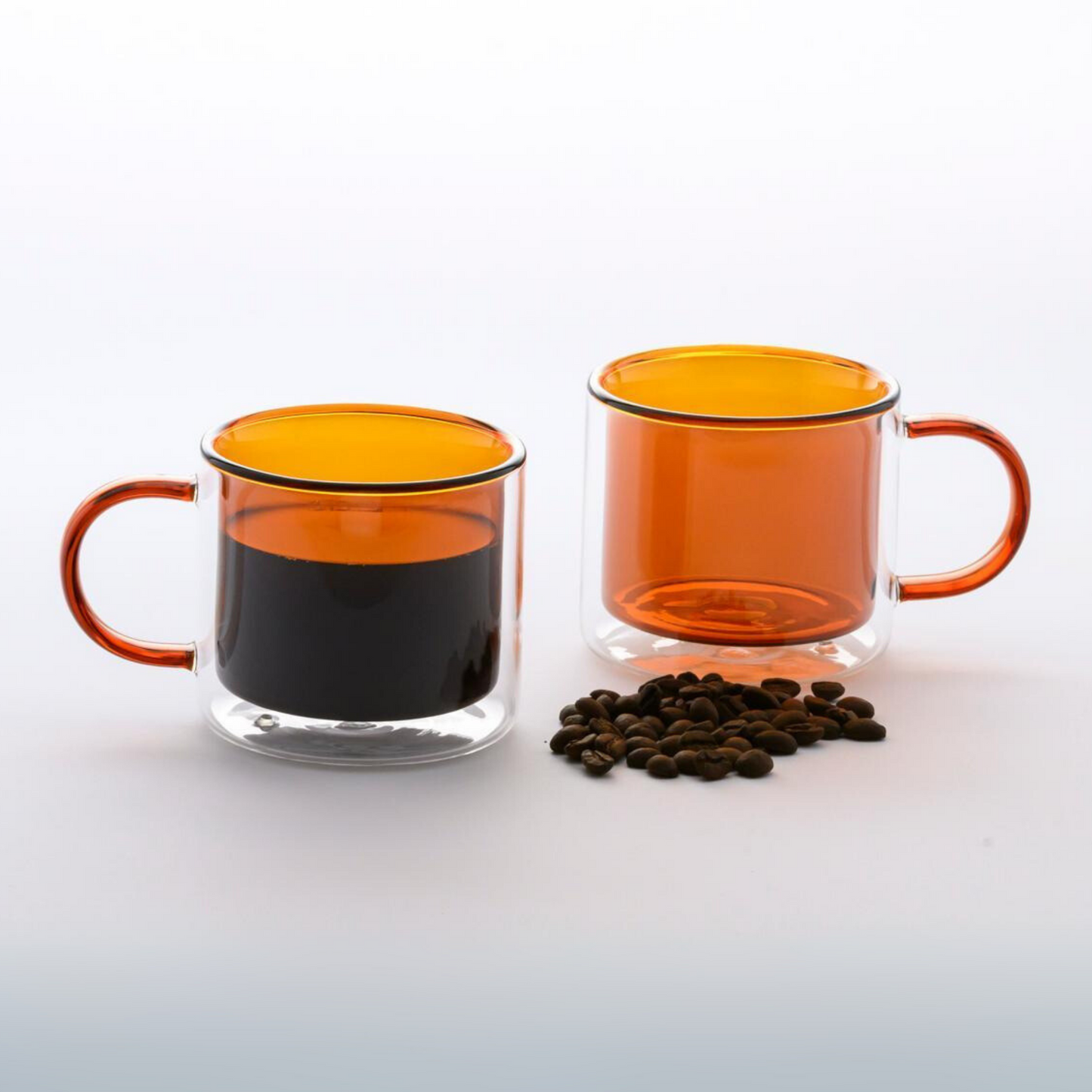 Tazas Transparentes Coloridas para Café, Té, Leche. Set de 2 tazas de 300 ml. Color Ámbar