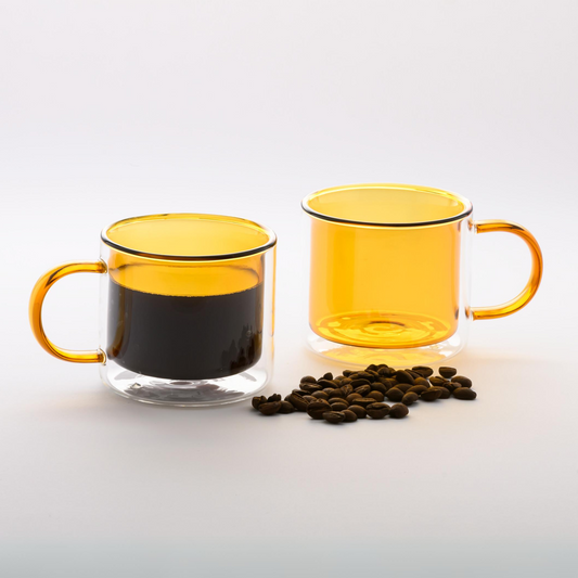 Tazas Transparentes Coloridas para Café, Té, Leche. Set de 2 tazas de 300 ml. Color Amarillo