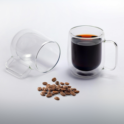 Tazas Transparentes Doble Pared para Café Espresso, Americano, Capuchino, Té. Set de 2 tazas de 300 ml