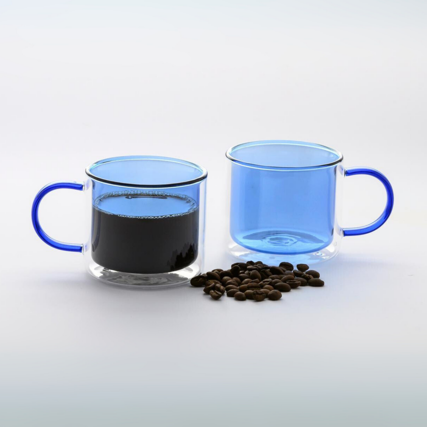 Tazas Transparentes Coloridas para Café, Té, Leche. Set de 2 tazas de 300 ml. Color Azul