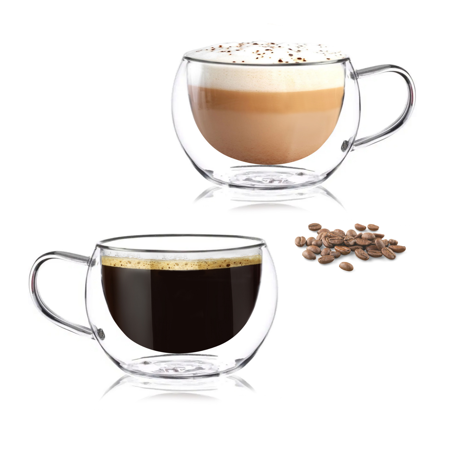 Tazas Transparentes Doble Pared para Café Espresso, Americano, Capuchino, Chocolate, Té. Set de 2 Tazas de 300 ml