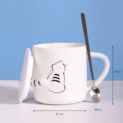 Taza para Café, Té, Leche con Figuras de Gatos Distraidos. Taza Elegante y Minimalista para Hogar y Oficina. Taza de Cerámica Premium, 350 ml.