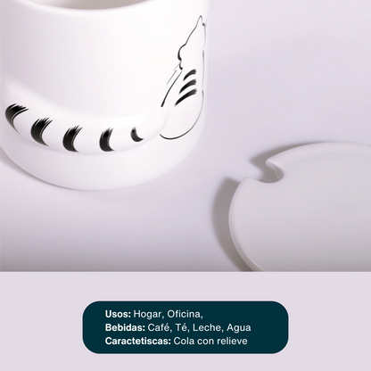 Taza para Café, Té, Leche con Figuras de Gatos Distraidos. Taza Elegante y Minimalista para Hogar y Oficina. Taza de Cerámica Premium, 350 ml.