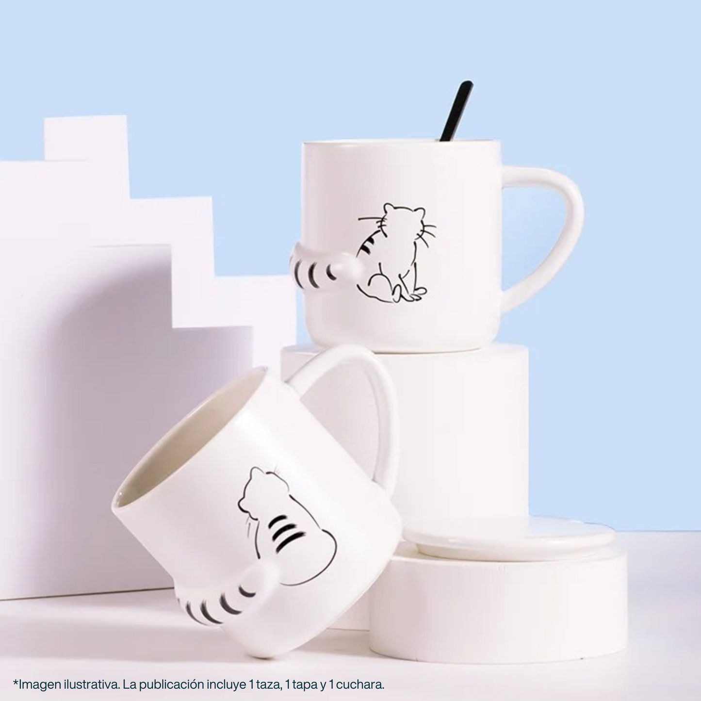 Taza para Café, Té, Leche con Figuras de Gatos Distraidos. Taza Elegante y Minimalista para Hogar y Oficina. Taza de Cerámica Premium, 350 ml.