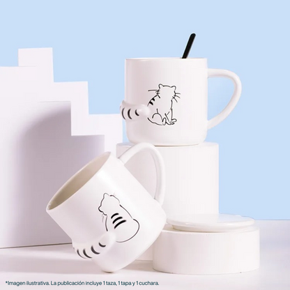 Taza para Café, Té, Leche con Figuras de Gatos Distraidos. Taza Elegante y Minimalista para Hogar y Oficina. Taza de Cerámica Premium, 350 ml.