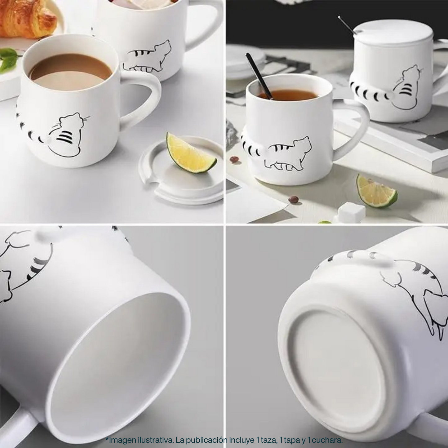 Taza para Café, Té, Leche con Figuras de Gatos Distraidos. Taza Elegante y Minimalista para Hogar y Oficina. Taza de Cerámica Premium, 350 ml.