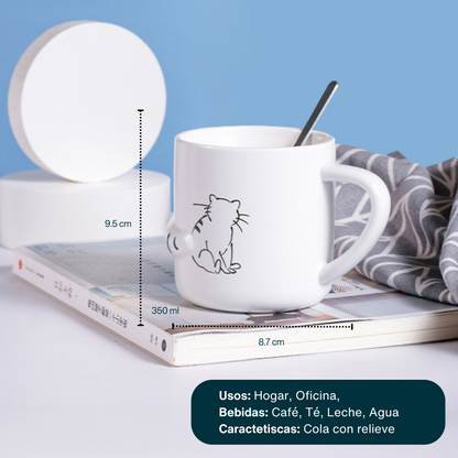 Taza para Café, Té, Leche con Figuras de Gatos Distraidos. Taza Elegante y Minimalista para Hogar y Oficina. Taza de Cerámica Premium, 350 ml.