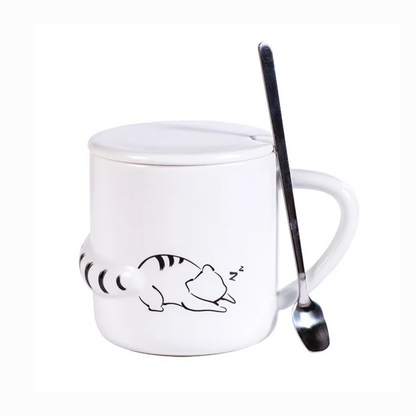 Taza para Café, Té, Leche con Figuras de Gatos Distraidos. Taza Elegante y Minimalista para Hogar y Oficina. Taza de Cerámica Premium, 350 ml.