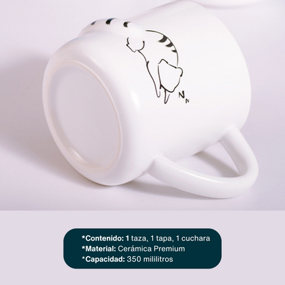 Taza para Café, Té, Leche con Figuras de Gatos Distraidos. Taza Elegante y Minimalista para Hogar y Oficina. Taza de Cerámica Premium, 350 ml.