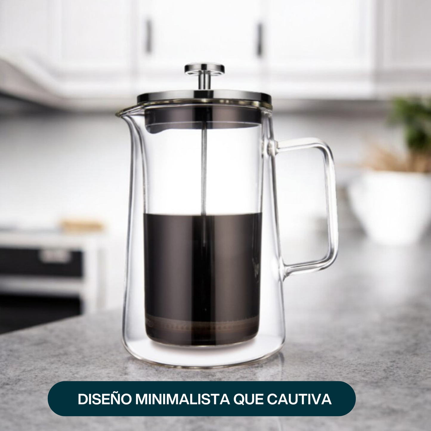 Prensa Francesa para Café, Té. Doble Pared de Vidrio de Borosilicato. Prensa Transparente. Capacidad 800 ml.