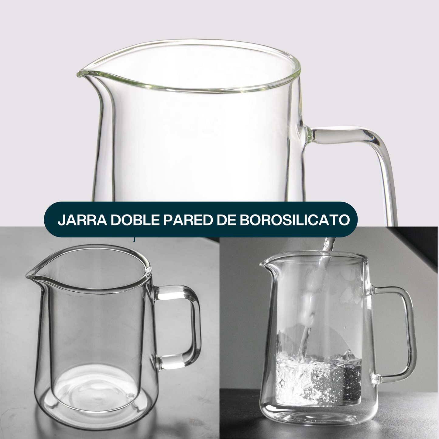 Prensa Francesa para Café, Té. Doble Pared de Vidrio de Borosilicato. Prensa Transparente. Capacidad 800 ml.