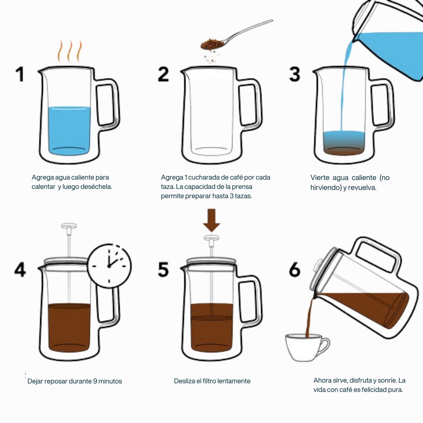 Prensa Francesa para Café, Té. Doble Pared de Vidrio de Borosilicato. Prensa Transparente. Capacidad 800 ml.